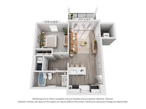 The Cherry 1 Bedroom Apartment Floor Plan at Meadows at Sunbury